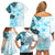 Fiji Family Matching Off Shoulder Short Dress and Hawaiian Shirt Masi Tapa Pattern Blue LT05 - Polynesian Pride