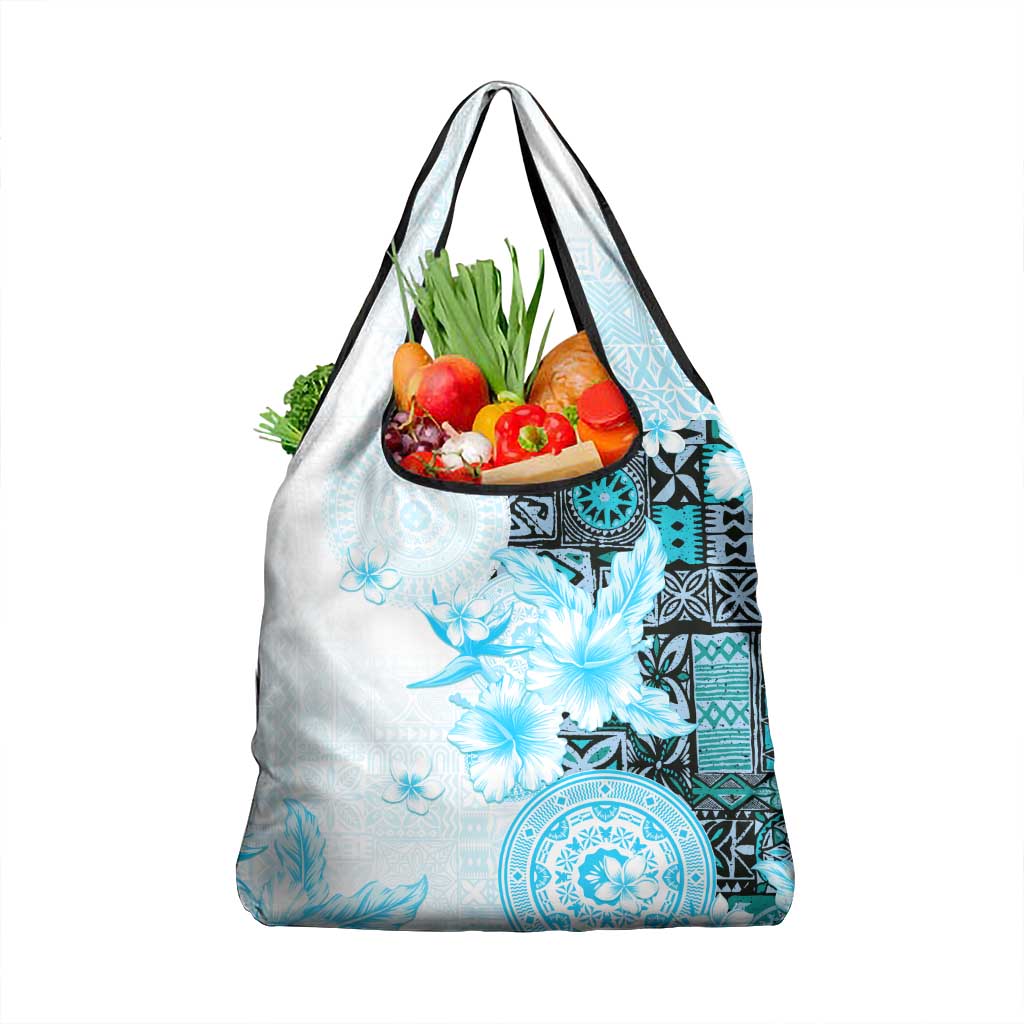 Fiji Grocery Bag Masi Tapa Pattern Blue LT05 1-pack One Size Blue - Polynesian Pride