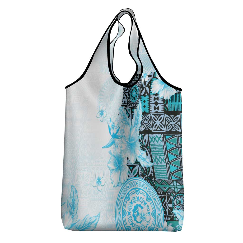 Fiji Grocery Bag Masi Tapa Pattern Blue LT05 - Polynesian Pride