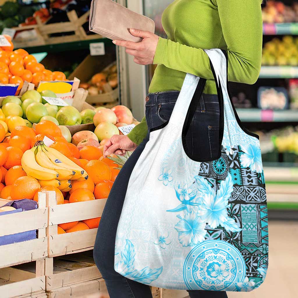 Fiji Grocery Bag Masi Tapa Pattern Blue LT05 - Polynesian Pride