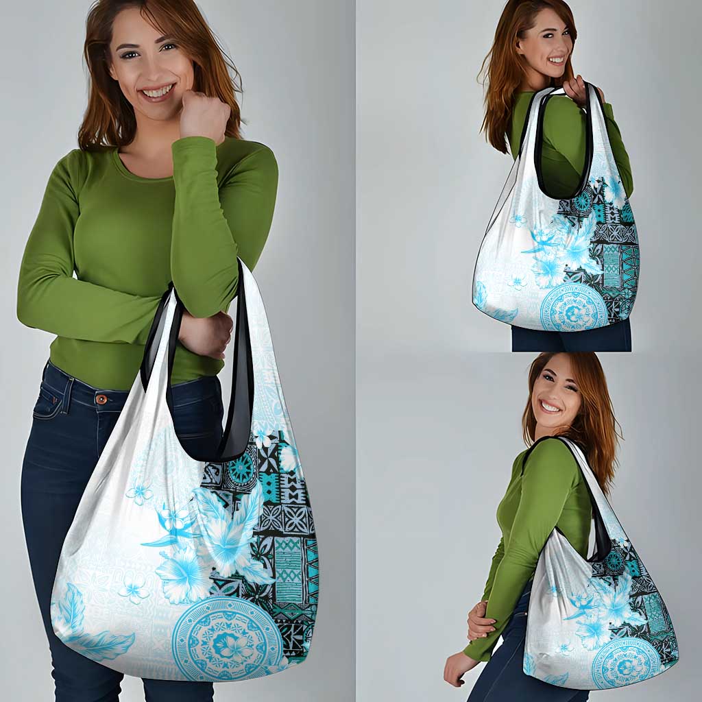 Fiji Grocery Bag Masi Tapa Pattern Blue LT05 - Polynesian Pride