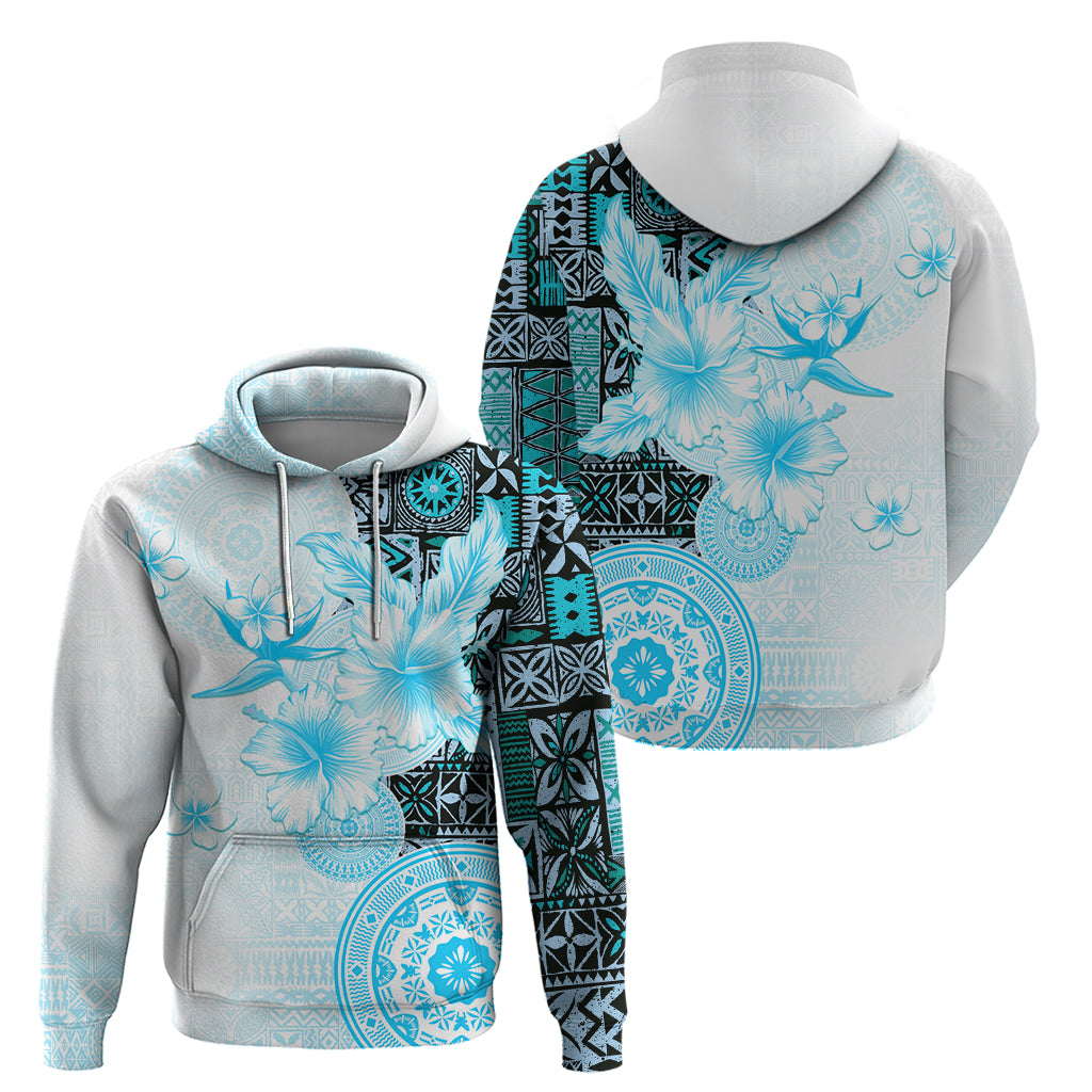 Fiji Hoodie Masi Tapa Pattern Blue LT05 - Polynesian Pride