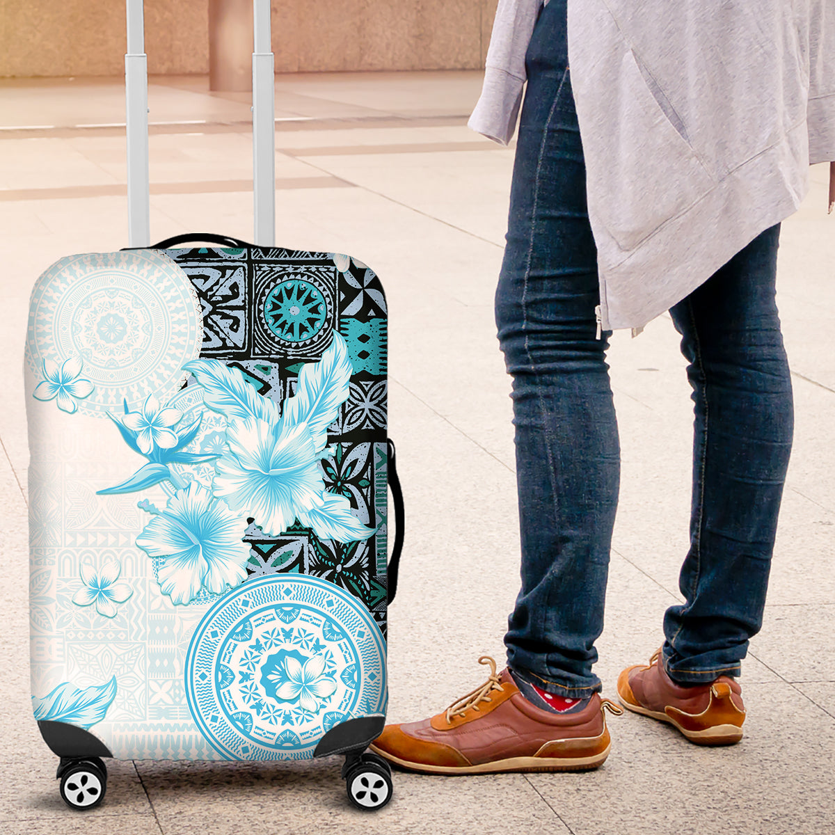 Fiji Luggage Cover Masi Tapa Pattern Blue LT05 Blue - Polynesian Pride