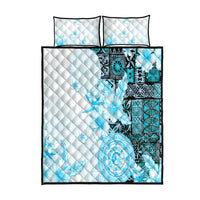 Fiji Quilt Bed Set Masi Tapa Pattern Blue LT05 Blue - Polynesian Pride