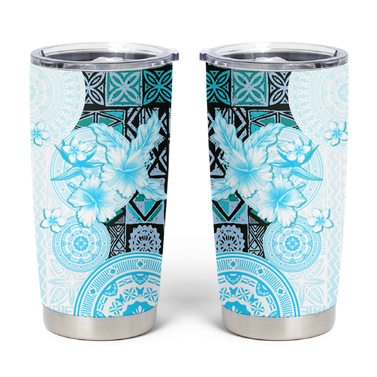 Fiji Tumbler Cup Masi Tapa Pattern Blue LT05 Blue - Polynesian Pride
