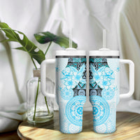 Fiji Tumbler With Handle Masi Tapa Pattern Blue LT05 - Polynesian Pride