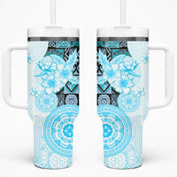 Fiji Tumbler With Handle Masi Tapa Pattern Blue LT05 One Size: 40 oz Blue - Polynesian Pride