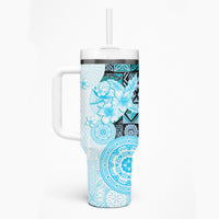 Fiji Tumbler With Handle Masi Tapa Pattern Blue LT05 - Polynesian Pride