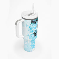 Fiji Tumbler With Handle Masi Tapa Pattern Blue LT05 - Polynesian Pride