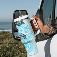 Fiji Tumbler With Handle Masi Tapa Pattern Blue LT05 - Polynesian Pride