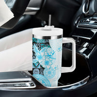 Fiji Tumbler With Handle Masi Tapa Pattern Blue LT05 - Polynesian Pride