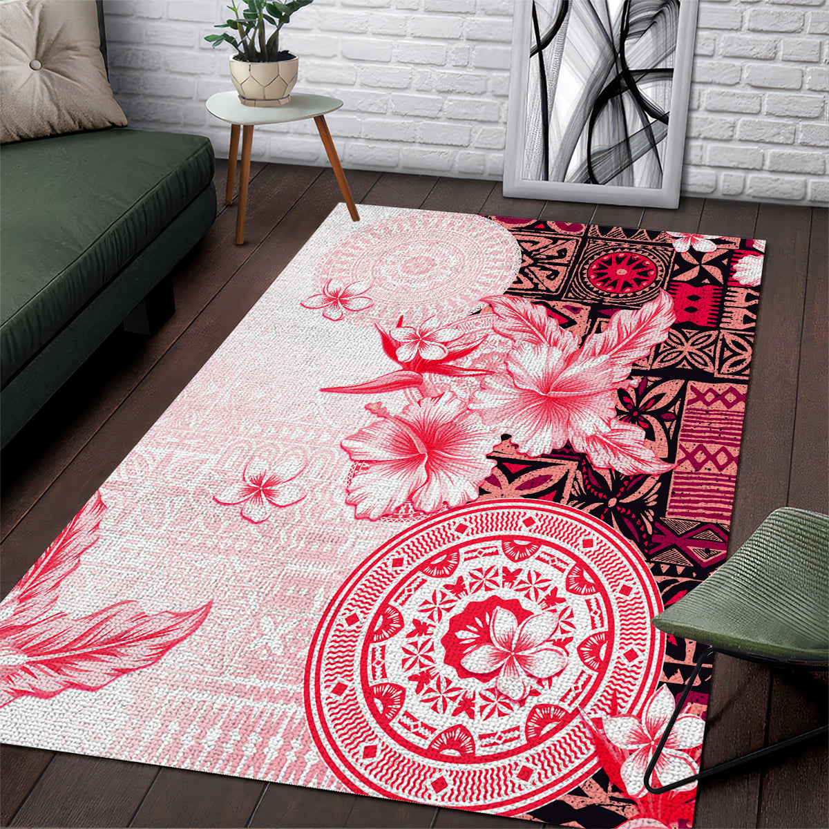 Fiji Area Rug Masi Tapa Pattern Red LT05 Red - Polynesian Pride