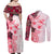 Fiji Couples Matching Off Shoulder Maxi Dress and Long Sleeve Button Shirt Masi Tapa Pattern Red LT05 - Polynesian Pride