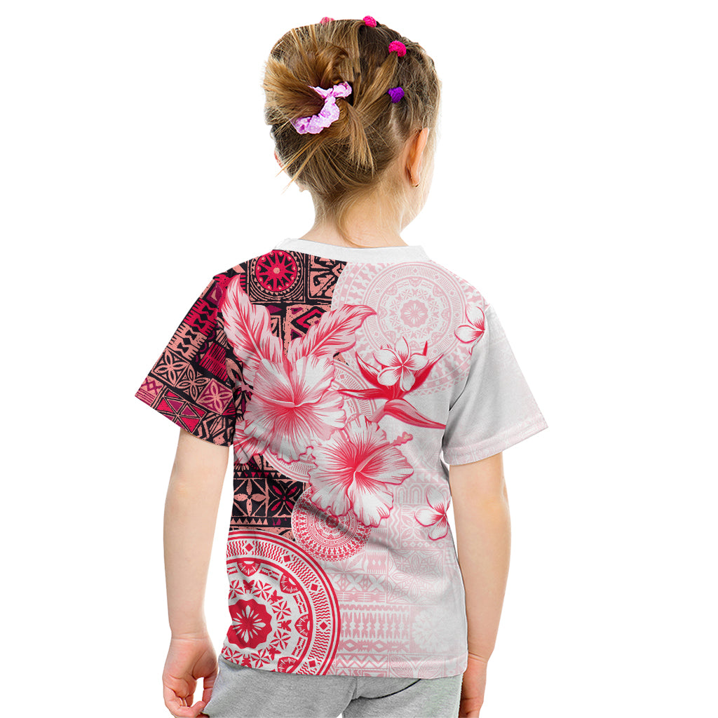 Fiji Kid T Shirt Masi Tapa Pattern Red LT05 - Polynesian Pride