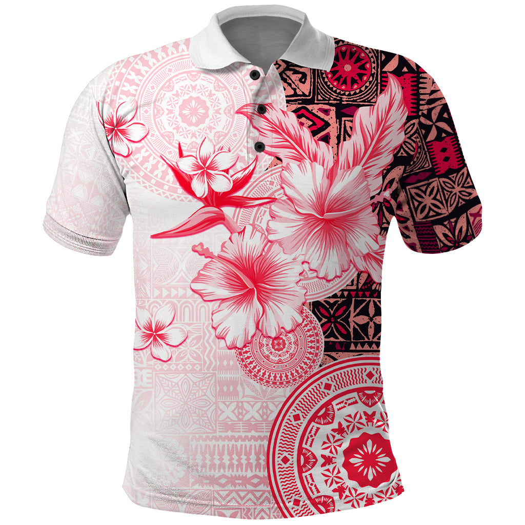 Fiji Polo Shirt Masi Tapa Pattern Red LT05 Red - Polynesian Pride