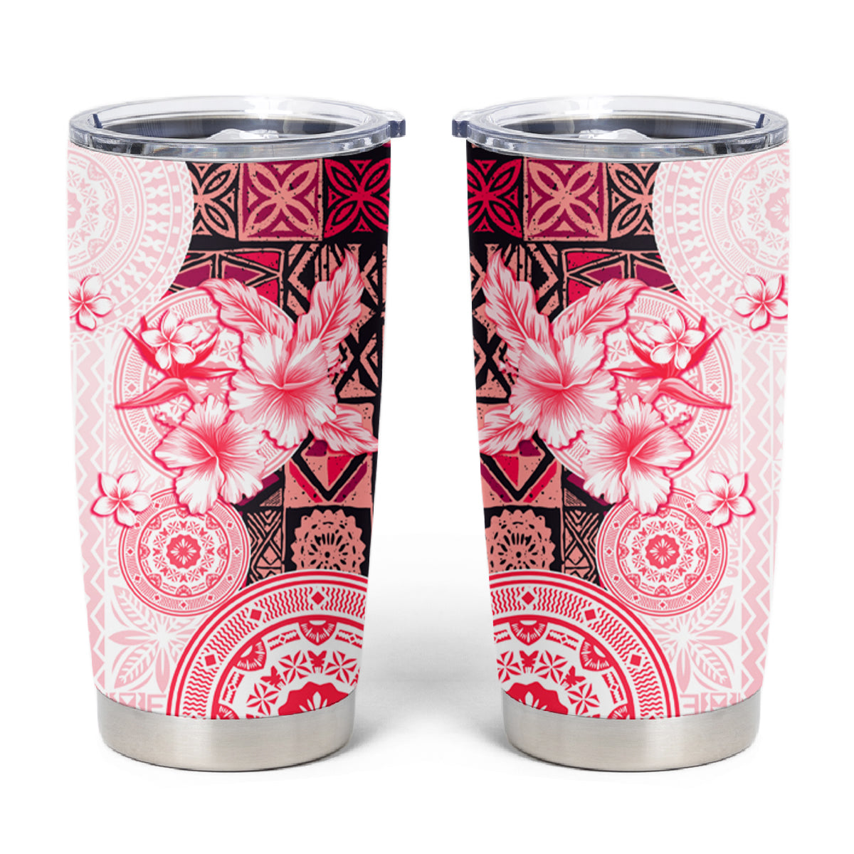 Fiji Tumbler Cup Masi Tapa Pattern Red LT05 Red - Polynesian Pride