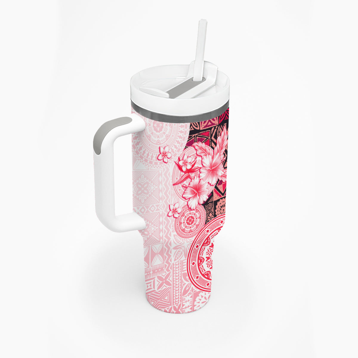 Fiji Tumbler With Handle Masi Tapa Pattern Red LT05 - Polynesian Pride