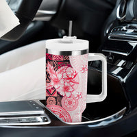 Fiji Tumbler With Handle Masi Tapa Pattern Red LT05 - Polynesian Pride