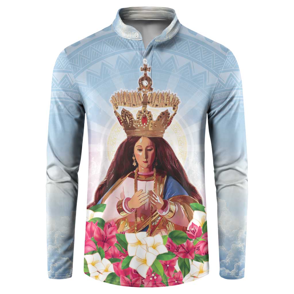 Guam Patroness Button Sweatshirt The Legend Santa Marian Kamalen LT05 Blue - Polynesian Pride