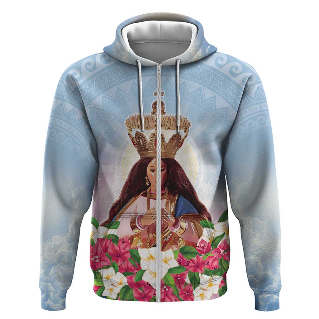 Guam Patroness Hoodie The Legend Santa Marian Kamalen LT05 Zip Hoodie Blue - Polynesian Pride