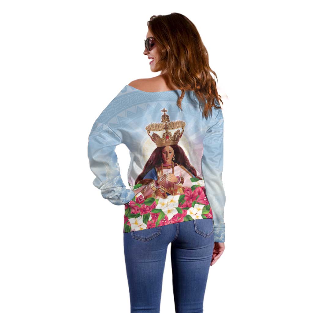 Guam Patroness Off Shoulder Sweater The Legend Santa Marian Kamalen LT05 - Polynesian Pride
