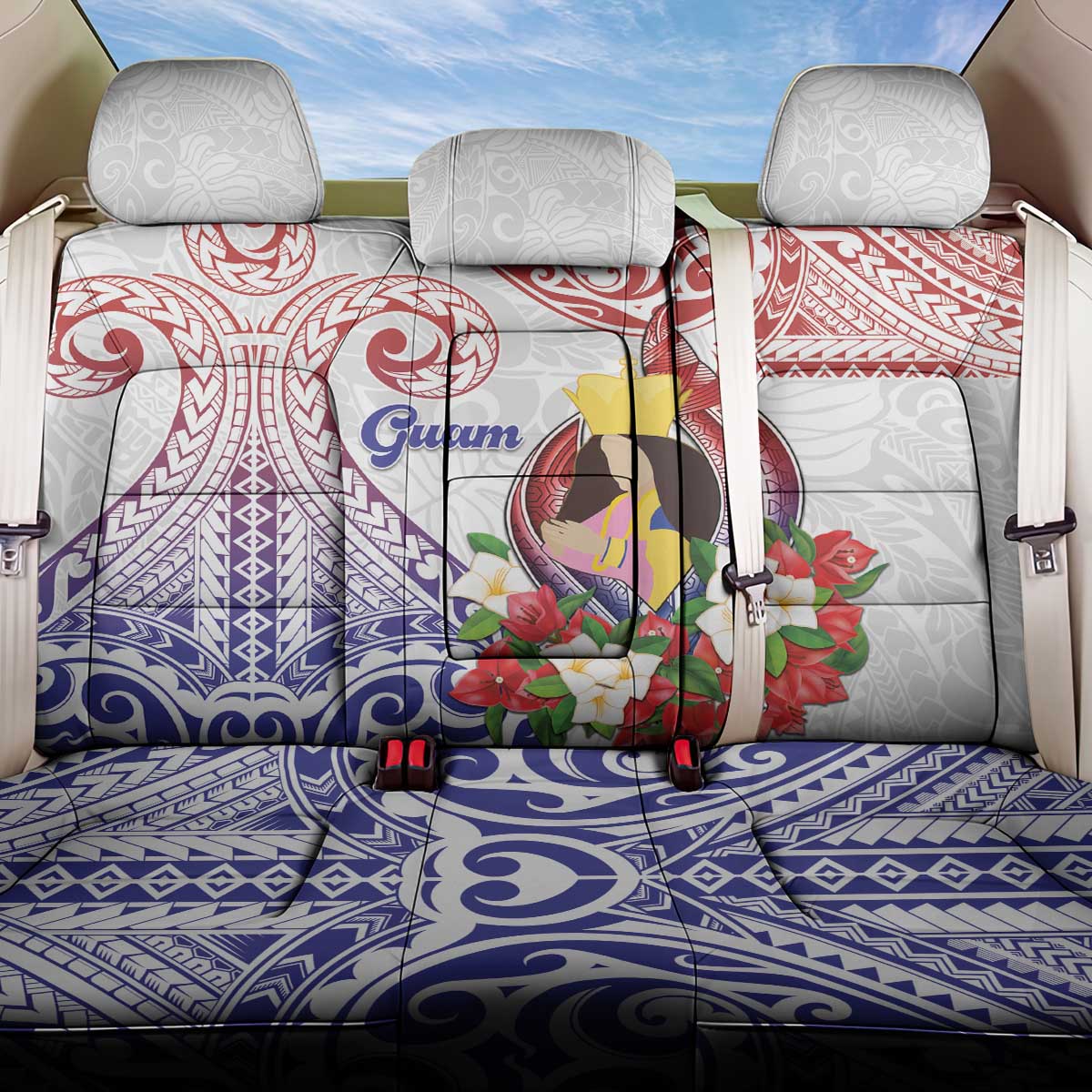 Happy Guam Santa Marian Kamalen Day Back Car Seat Cover LT05 One Size White - Polynesian Pride