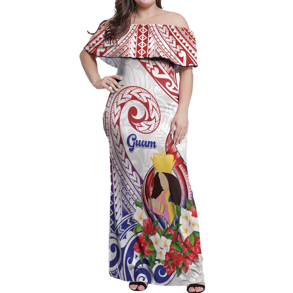Happy Guam Santa Marian Kamalen Day Off Shoulder Maxi Dress LT05 Women White - Polynesian Pride