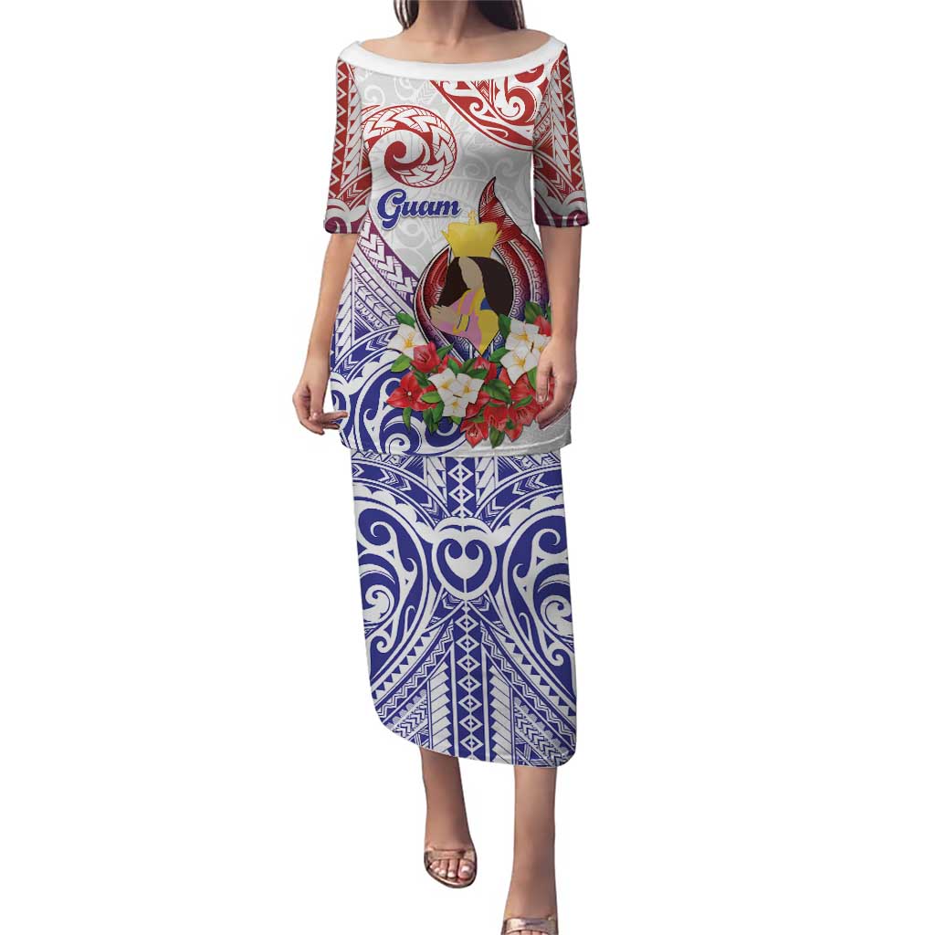 Happy Guam Santa Marian Kamalen Day Puletasi LT05 Long Dress White - Polynesian Pride