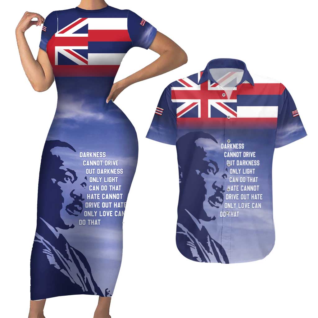 Hawaii MLK Day Couples Matching Short Sleeve Bodycon Dress and Hawaiian Shirt