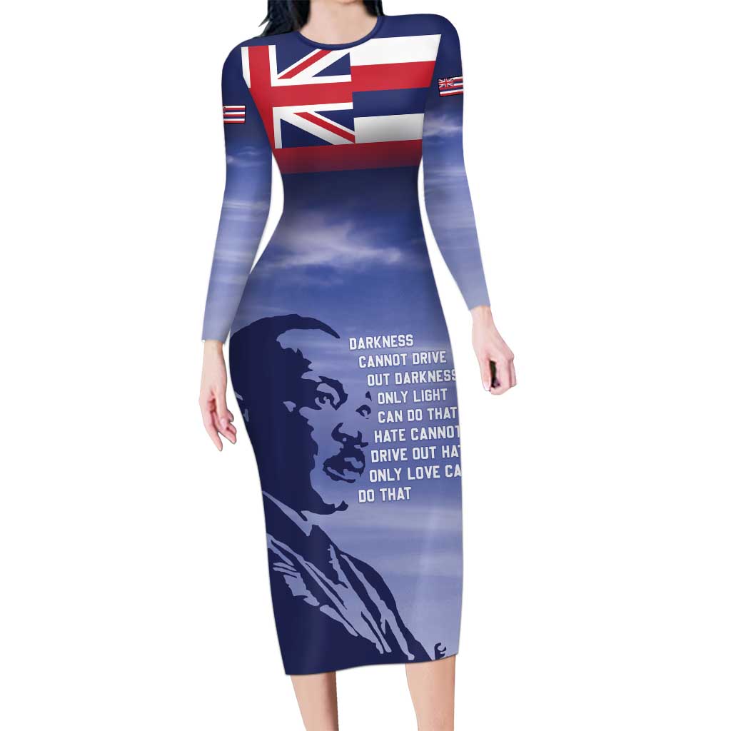Hawaii MLK Day Long Sleeve Bodycon Dress LT05 Long Dress Blue - Polynesian Pride