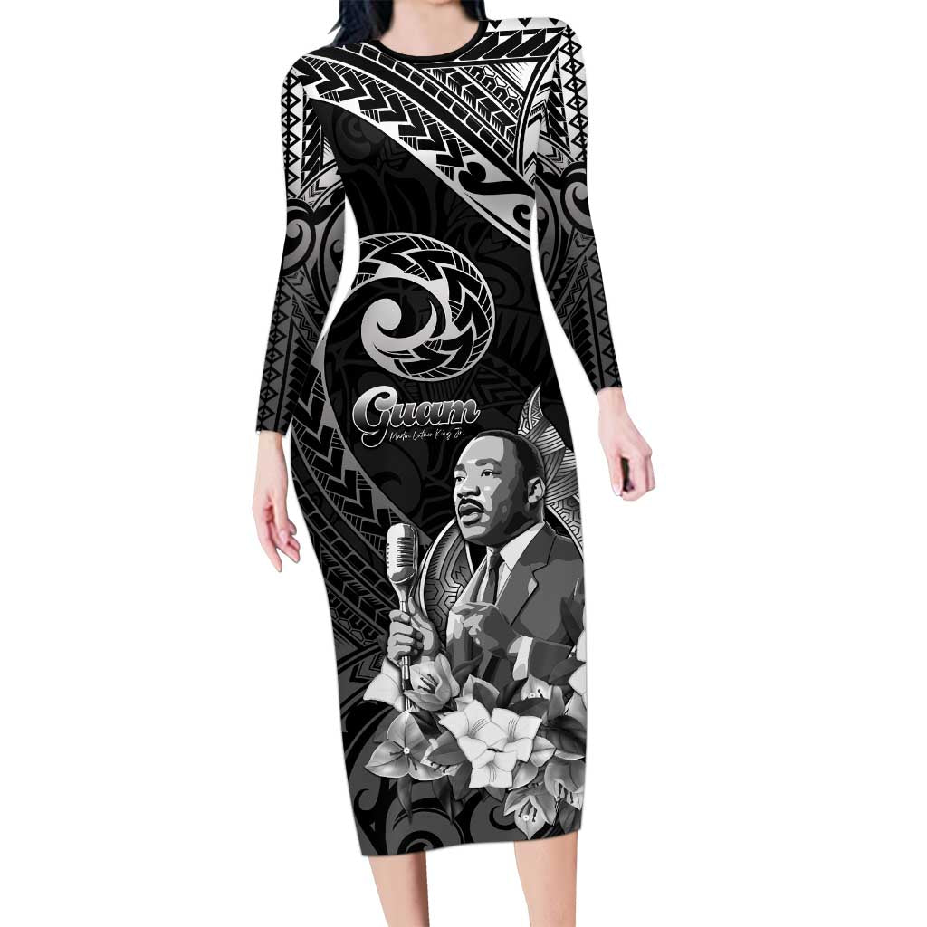 Guam MLK Day Long Sleeve Bodycon Dress The Legacy Of MLK LT05 Long Dress Black - Polynesian Pride