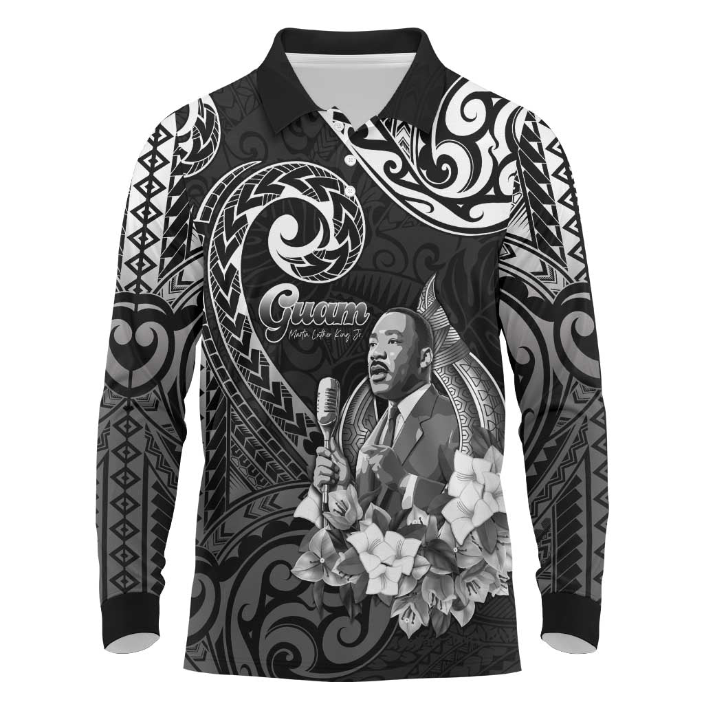 Guam MLK Day Long Sleeve Polo Shirt The Legacy Of MLK LT05 Black - Polynesian Pride