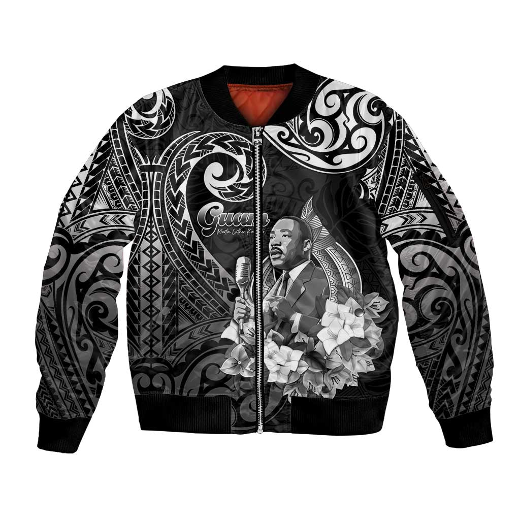 Guam MLK Day Sleeve Zip Bomber Jacket The Legacy Of MLK LT05 Unisex Black - Polynesian Pride