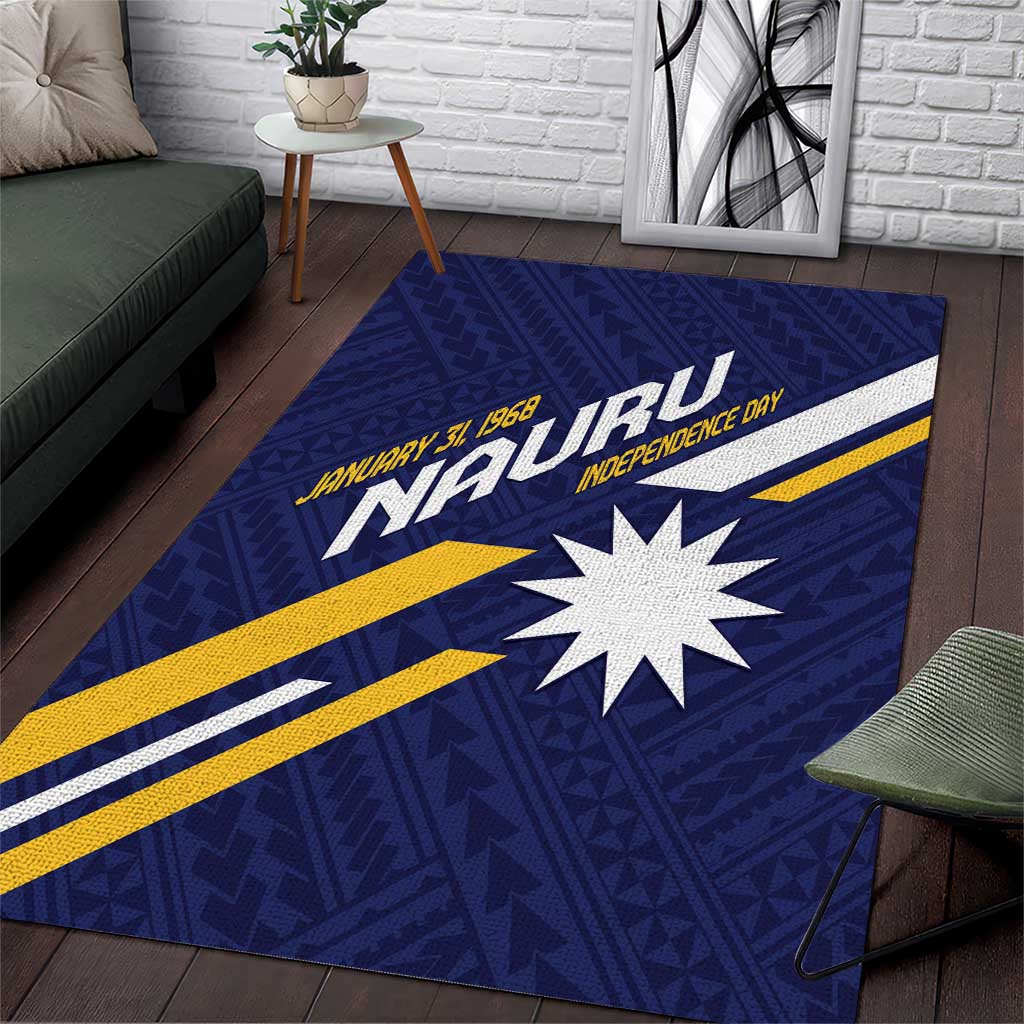 Happy Nauru Independence Day Area Rug Polynesian Pattern LT05 Blue - Polynesian Pride