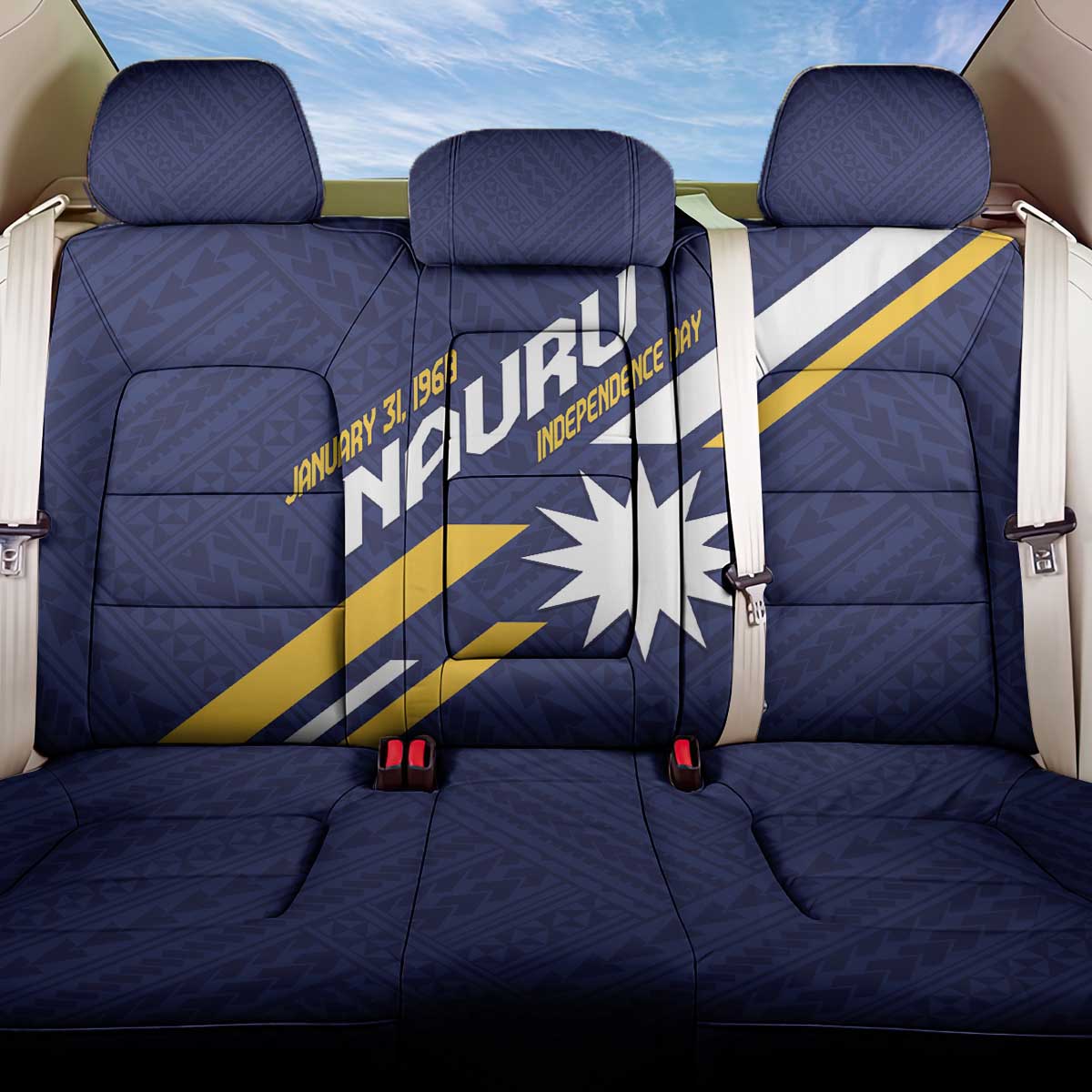 Happy Nauru Independence Day Back Car Seat Cover Polynesian Pattern LT05 One Size Blue - Polynesian Pride