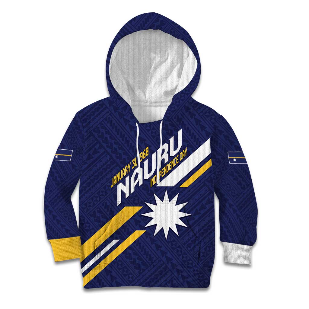 Personalised Happy Nauru Independence Day Kid Hoodie Polynesian Pattern LT05 Hoodie Blue - Polynesian Pride