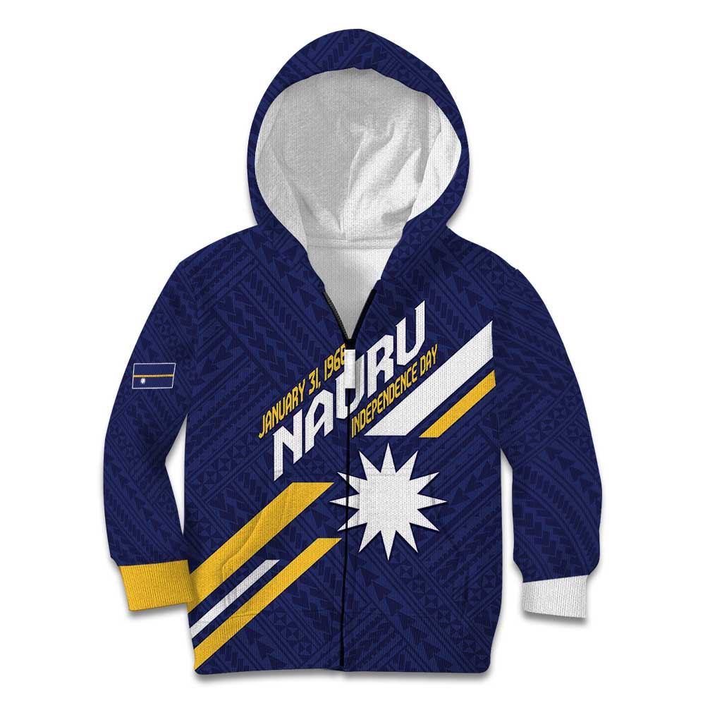Personalised Happy Nauru Independence Day Kid Hoodie Polynesian Pattern LT05 Zip Hoodie Blue - Polynesian Pride