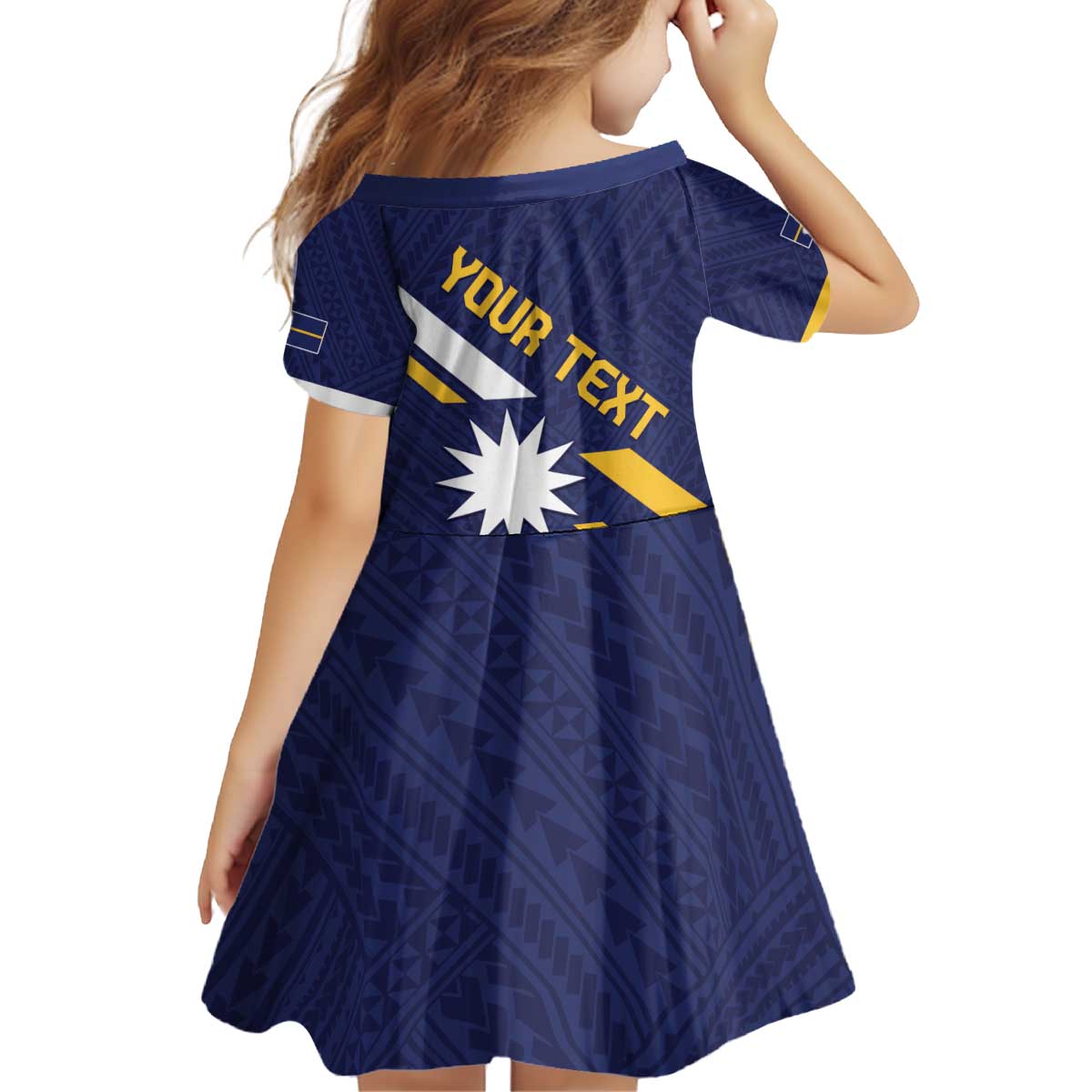 Personalised Happy Nauru Independence Day Kid Short Sleeve Dress Polynesian Pattern LT05 - Polynesian Pride