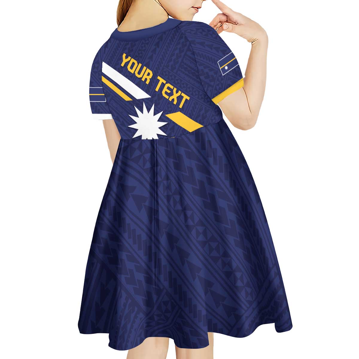 Personalised Happy Nauru Independence Day Kid Short Sleeve Dress Polynesian Pattern LT05 - Polynesian Pride