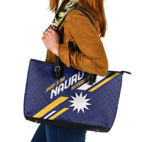 Happy Nauru Independence Day Leather Tote Bag Polynesian Pattern LT05 Blue - Polynesian Pride