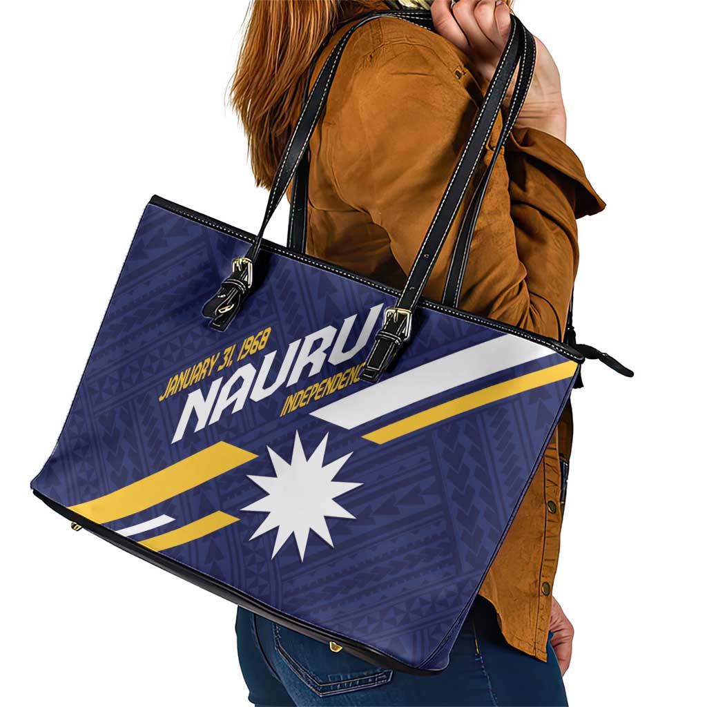 Happy Nauru Independence Day Leather Tote Bag Polynesian Pattern LT05 - Polynesian Pride