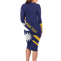 Personalised Happy Nauru Independence Day Long Sleeve Bodycon Dress Polynesian Pattern LT05 - Polynesian Pride