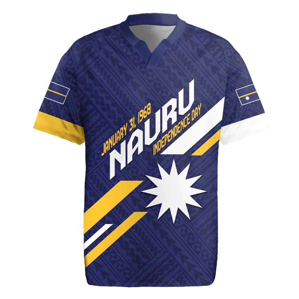 Personalised Happy Nauru Independence Day Rugby Jersey Polynesian Pattern LT05 Blue - Polynesian Pride