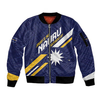 Personalised Happy Nauru Independence Day Sleeve Zip Bomber Jacket Polynesian Pattern LT05 Unisex Blue - Polynesian Pride