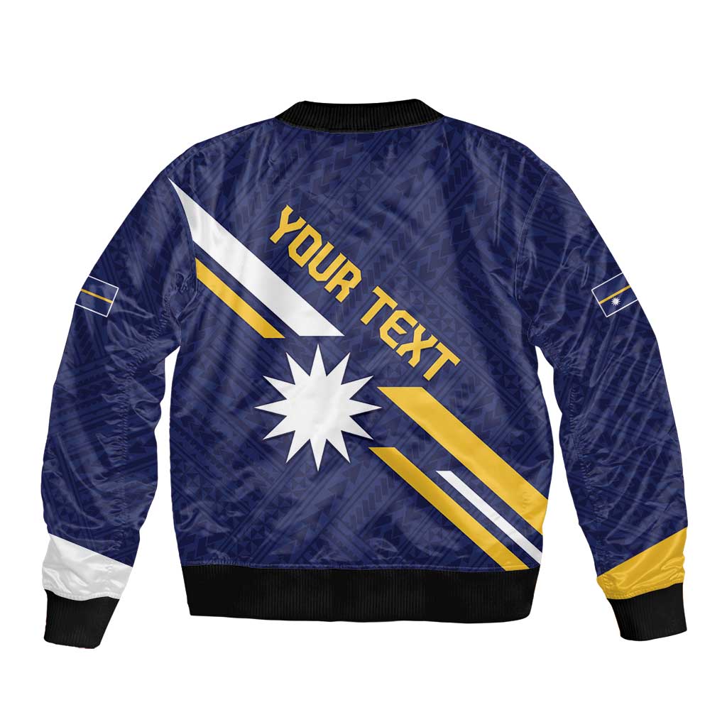 Personalised Happy Nauru Independence Day Sleeve Zip Bomber Jacket Polynesian Pattern LT05 - Polynesian Pride