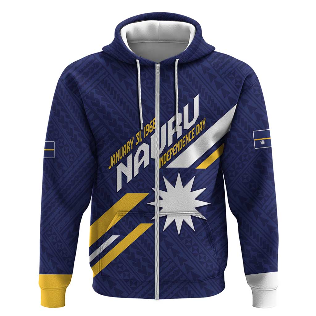 Personalised Happy Nauru Independence Day Zip Hoodie Polynesian Pattern LT05 Zip Hoodie Blue - Polynesian Pride