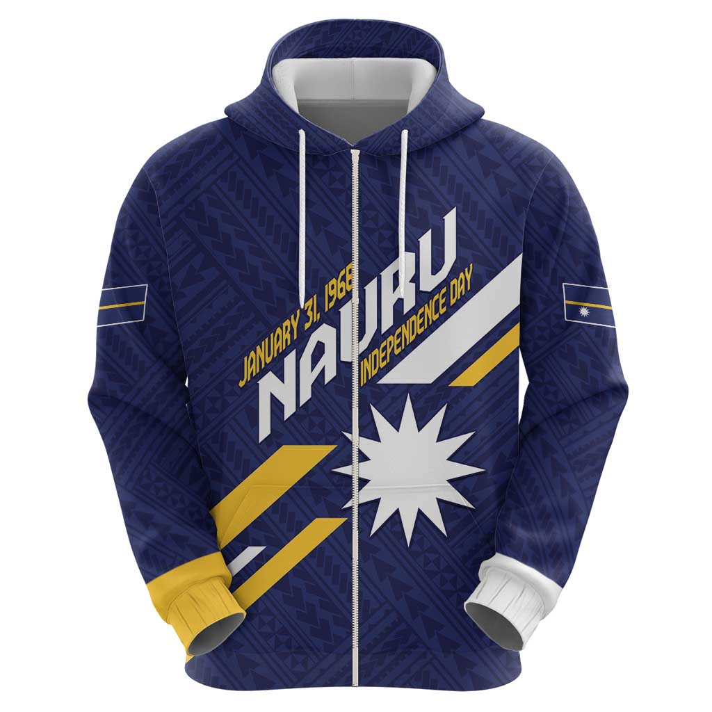Personalised Happy Nauru Independence Day Zip Hoodie Polynesian Pattern LT05 - Polynesian Pride
