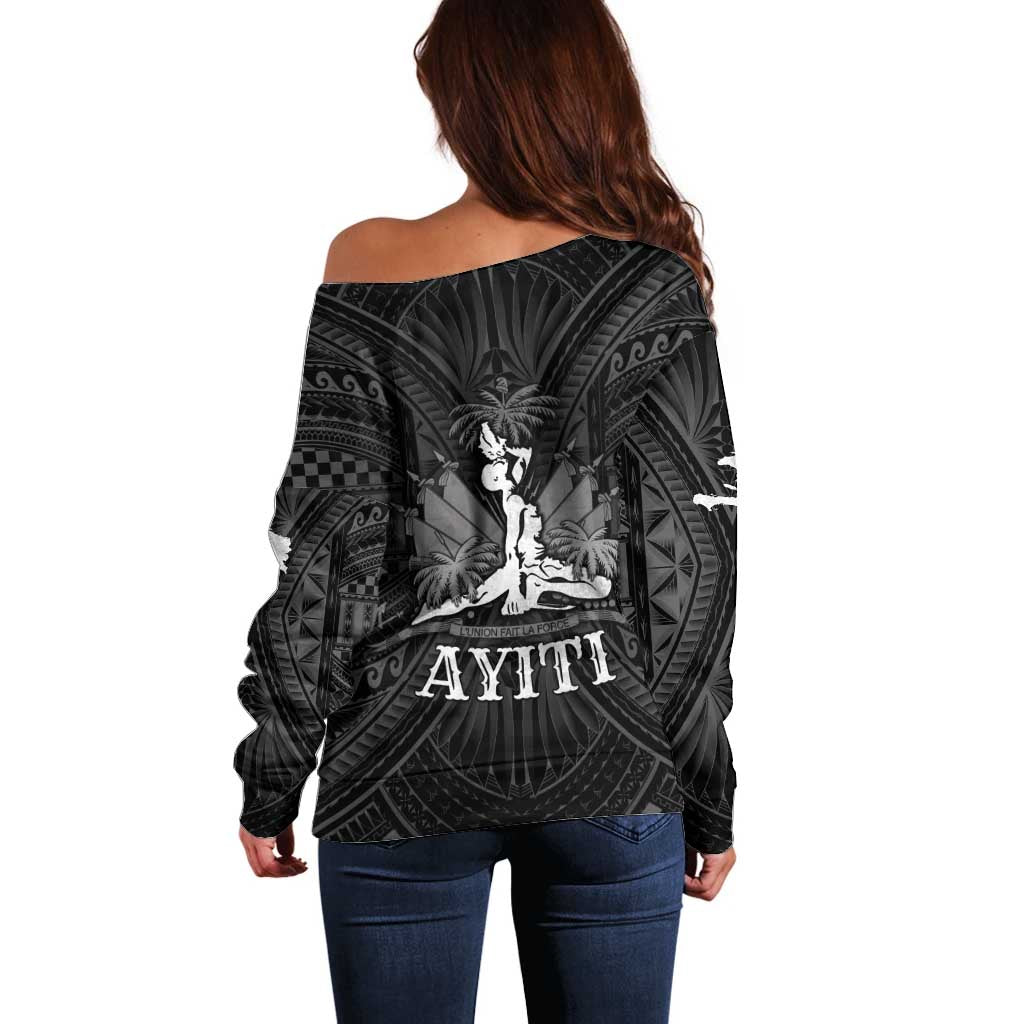 Haiti 1804 Off Shoulder Sweater Polynesian Silver Neg Maron LT05 - Polynesian Pride