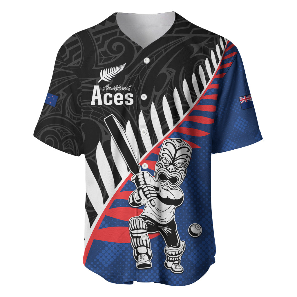 Custom New Zealand Auckland Cricket Baseball Jersey With Maori Pattern LT05 Blue - Polynesian Pride