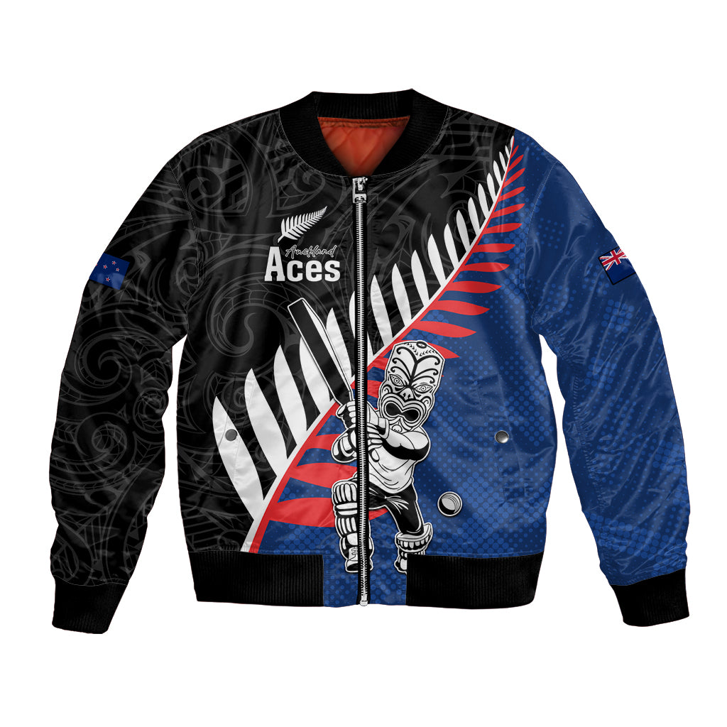 Custom New Zealand Auckland Cricket Bomber Jacket With Maori Pattern LT05 Unisex Blue - Polynesian Pride